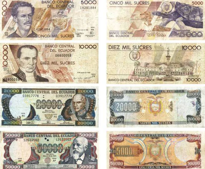 Ecuadorian Sucre currency bills